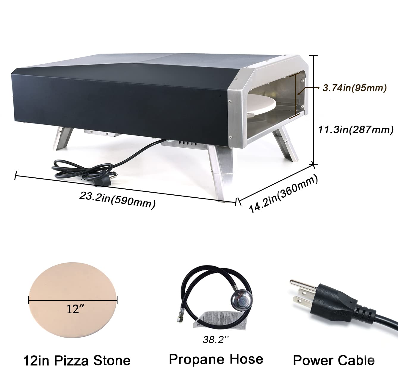 BNDHKR Outdoor Gas Pizza Oven Stainless Steel Portable Pizza Ovens with 12 Inch Pizza Stone Backyard Pizza Maker with Automatic Rotation System Ideal for Outdoor Kitchen and Party - CookCave