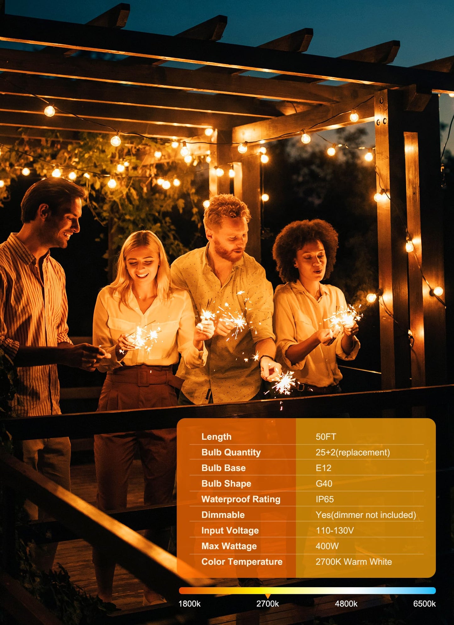 Brightown Outdoor String Lights - Connectable Dimmable LED Patio String Lights with G40 Globe Plastic Bulbs, All Weatherproof Hanging Lights for Outside Backyard Porch (50 ft - 25 LED Bulbs) - CookCave