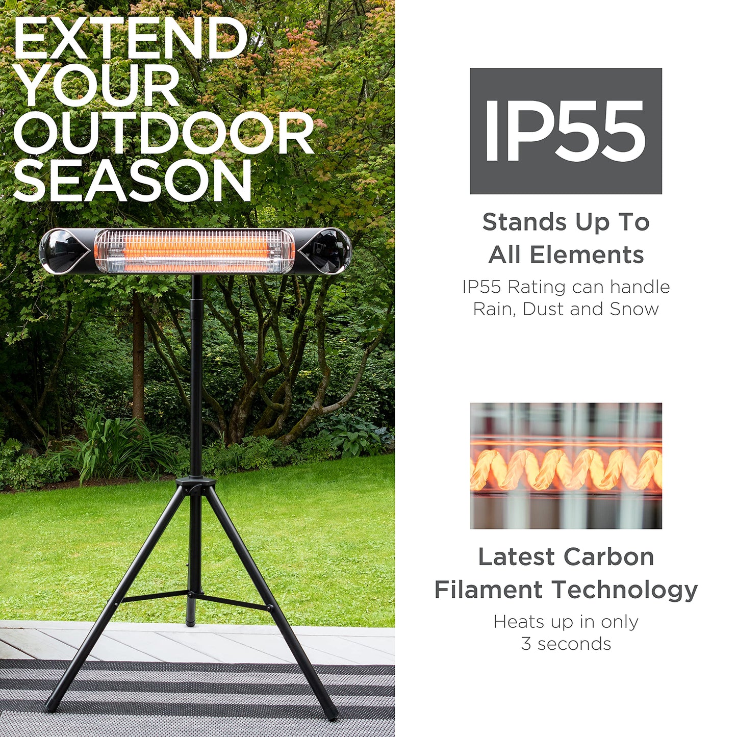 Briza Infrared Electric Patio Heater - Indoor/Outdoor Heater - Portable Wall/Garage Heater - 1500W - use with Stand - Mount to Ceiling/Wall) - CookCave