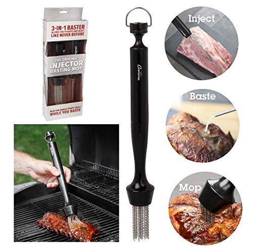 Camerons 3-in-1 Barbecue Injector Basting Mop - Baster Set Includes BBQ Chain Basting Brush & Meat Syringe to Baste, Marinate & Inject Food w Flavor - Indoor Outdoor Use- Grilling Gift for Fathers Day - CookCave