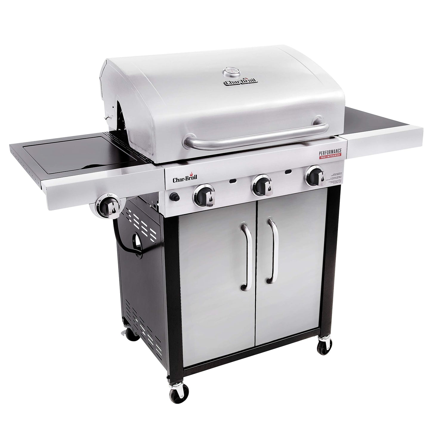Char-Broil® Performance Series™ TRU-Infrared Cooking Technology 3-Burner with Side Burner Cabinet Style Propane Gas Stainless Steel Grill - 463371719 - CookCave