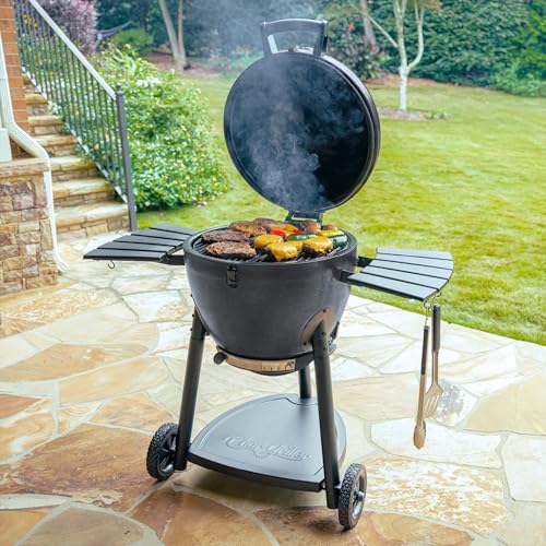 Char-Griller® AKORN® Kamado Charcoal Grill and Smoker with Cast Iron Grates, Warming Rack and Locking Lid with 445 Cooking Square Inches in Graphite, Model E16620 - CookCave