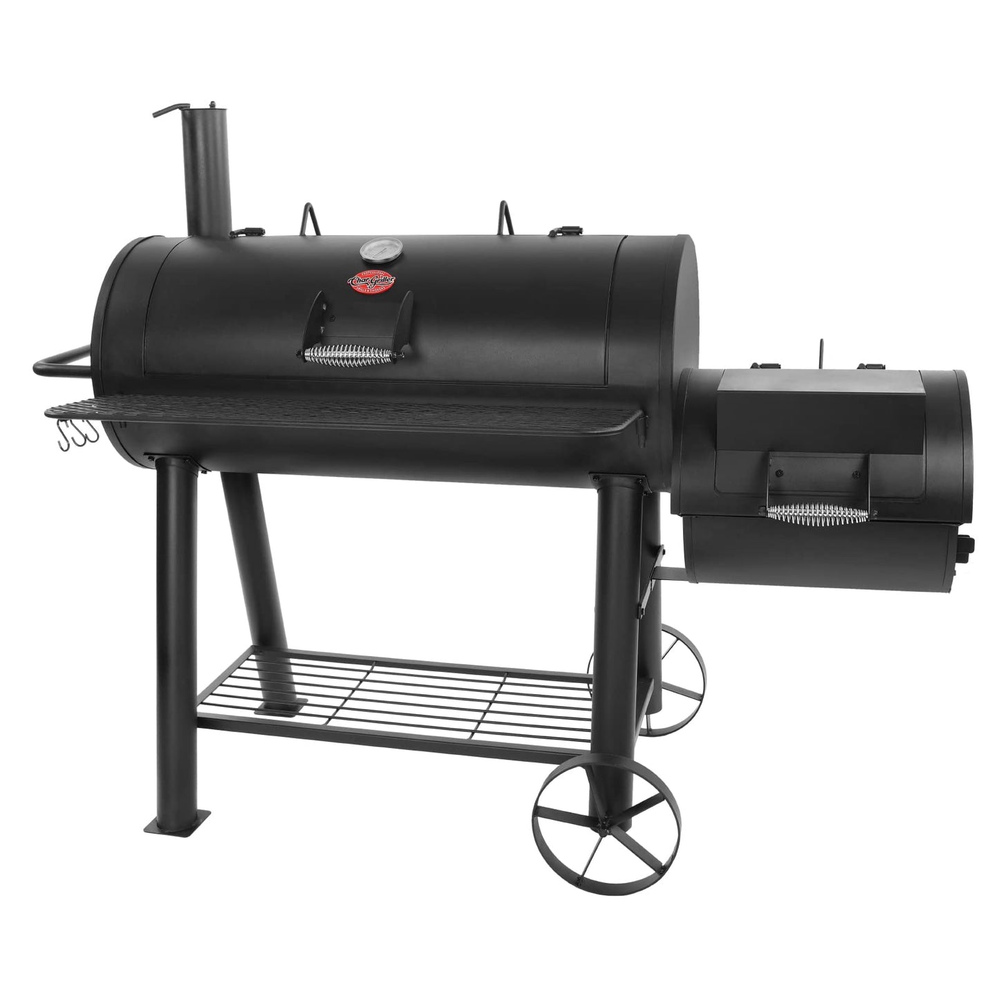 Char-Griller® Competition Pro® Barrel Grill and Offset Smoker, Includes Side Fire Box for Texas-Style Offset Smoking, Metal Cooking Grates, 1,010 Cooking Square Inches in Black, Model 2823 in Black - CookCave