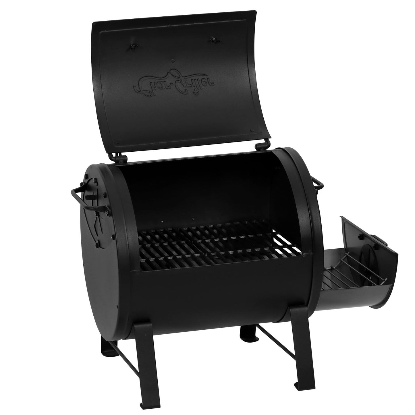 Char-Griller® Portable Charcoal Grill and Side Fire Box Attachment for Texas-Style Offset Smoking Methods with 250 Cooking Square Inches in Black, Model E82424 - CookCave