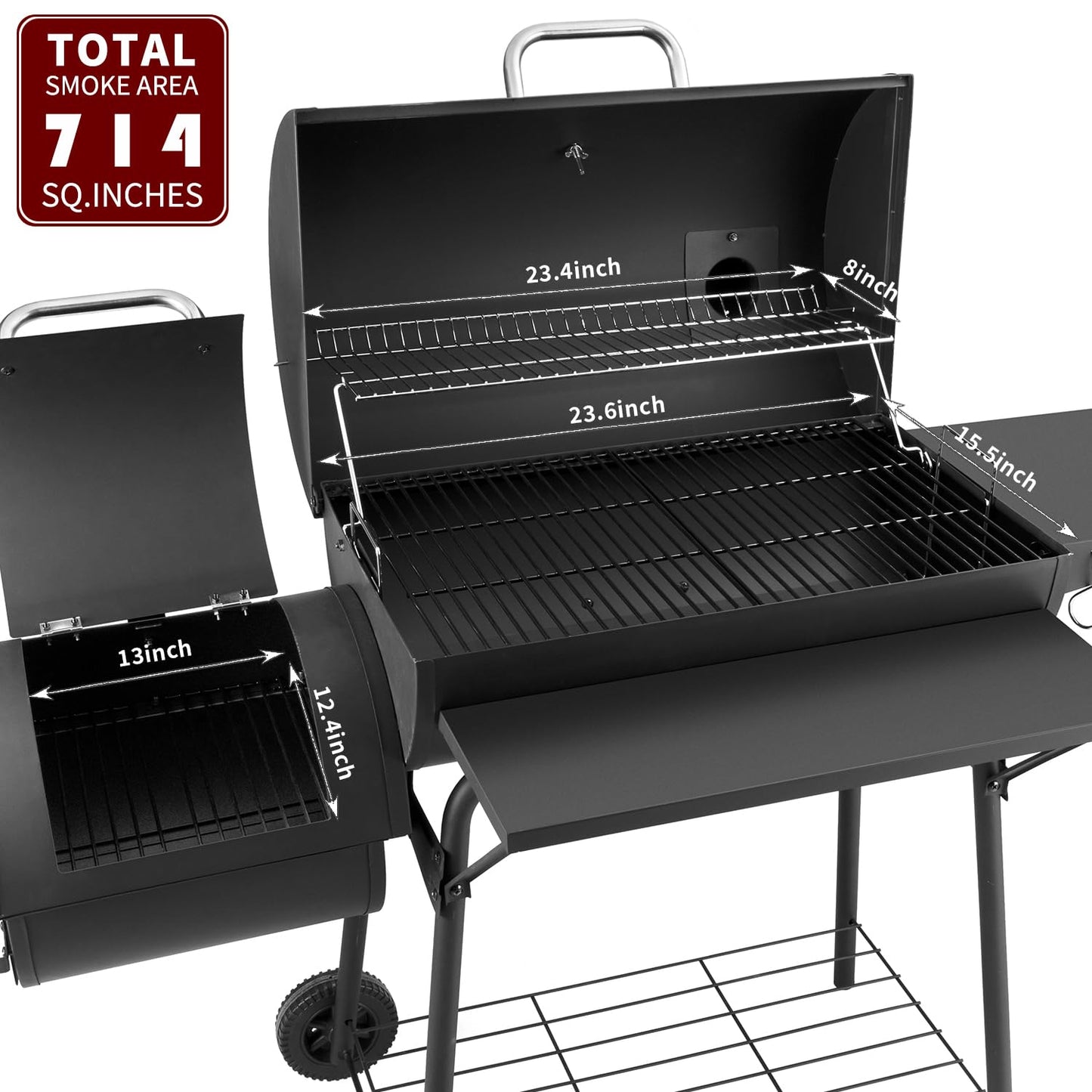 Charcoal Grill with Offset Smoker,BBQ Grills with Side Table,Outdoor Cooking with 714 Square Inches,Backyard Camping Picnics, Patio and Parties, Black by DNKMOR - CookCave