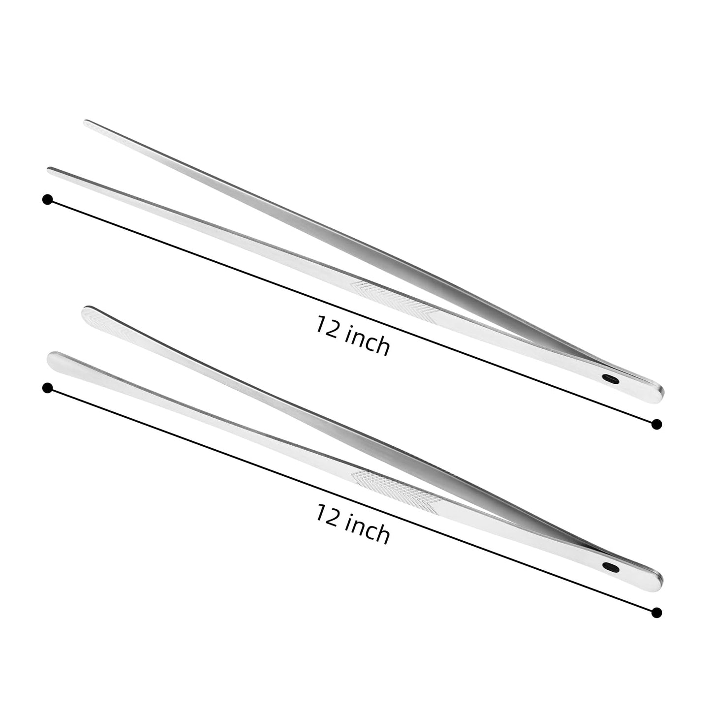 ChefBee Kitchen Cooking Tongs Tweezers - 2PCS 12" Stainless Steel Kitchen Utensils, Metal Fine Tweezers Tongs with Precision Serrated Tips for Chef, Serving Food, Grill, Culinary, Pasta, Salad, BBQ - CookCave