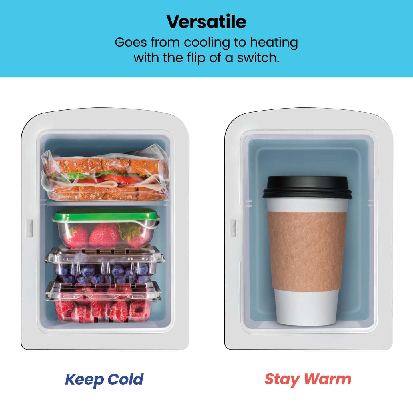 Chefman - Iceman Mini Portable Black Personal Fridge Cools Or Heats and Provides Compact Storage For Skincare, Snacks, Or 6 12oz Cans W/A Lightweight 4-liter Capacity To Take On The Go - CookCave