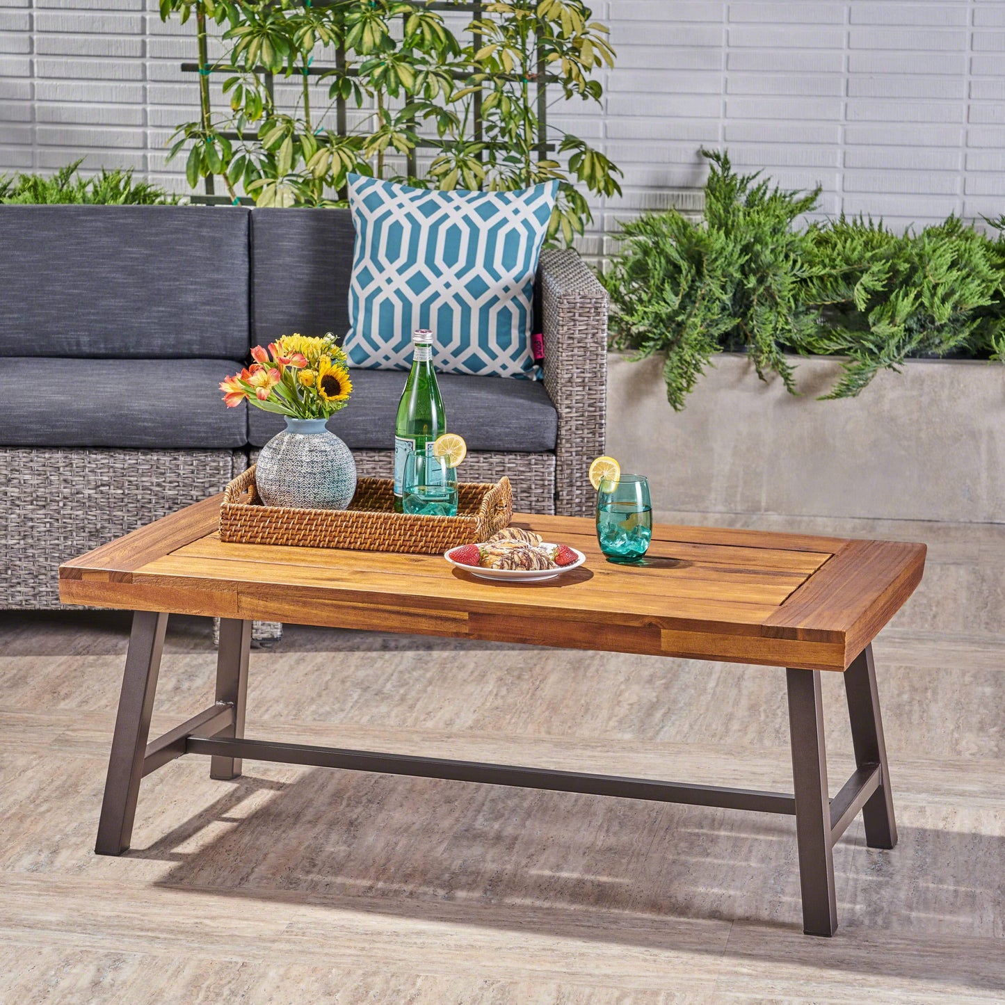Christopher Knight Home Carlisle Outdoor Acacia Wood Coffee Table, Sandblast/Rustic Metal - CookCave