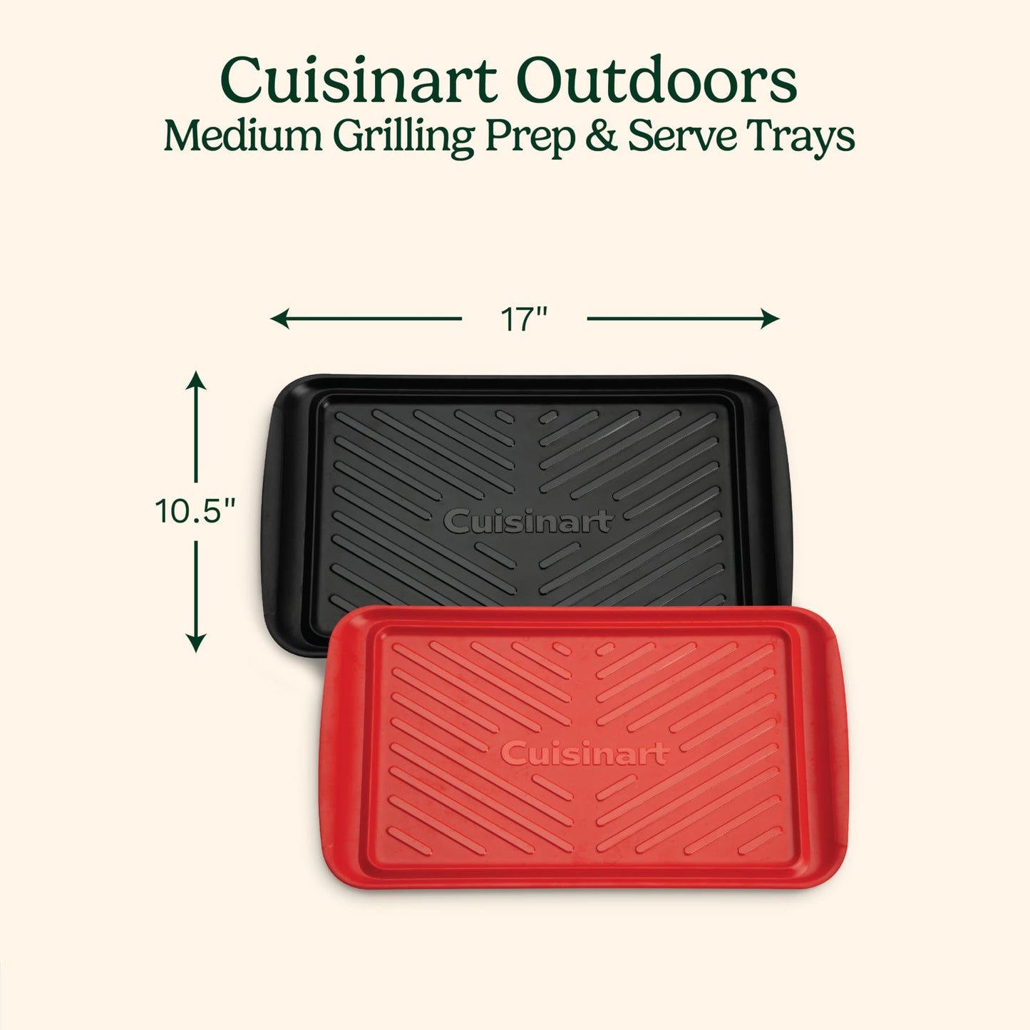 Cuisinart Grilling Prep and Serve Trays, 17x10.5 inch BBQ Safe for Food Handling, 2 Dishwasher Safe Nesting Trays Black and Red, Perfect Grilling Tray for Cooked and Raw Meat, Fits 6 Burgers - CookCave