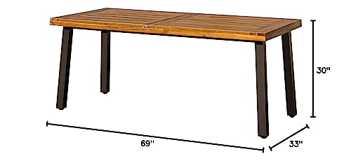 Devoko Home Acacia Wood Dining Table 6-Person Indoor Outdoor Table with Iron Legs, Sandblast Finish, Natural Stained, Rustic Metal, 69 * 33 * 30 inch (Natural) - CookCave