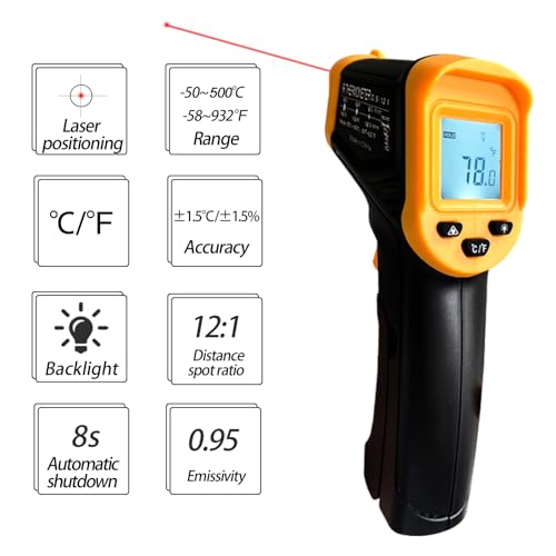 Digital Infrared Thermometer Gun for Cooking,BBQ,Pizza Oven,Ir Thermometer with Backlight,-58℉~932℉(-50℃~500℃) Handheld Non Contact Heat Laser Temperature Gun (Not for Human) - CookCave