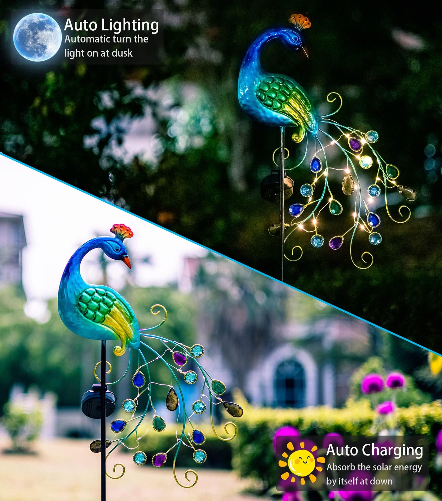 DREAMSOUL Metal Peacock Garden Solar Lights Outdoor Decorative Garden Stake Lights- Waterproof Peacock Solar Landscape LED Path Light Patio Yard Lawn Outside Decoration - CookCave