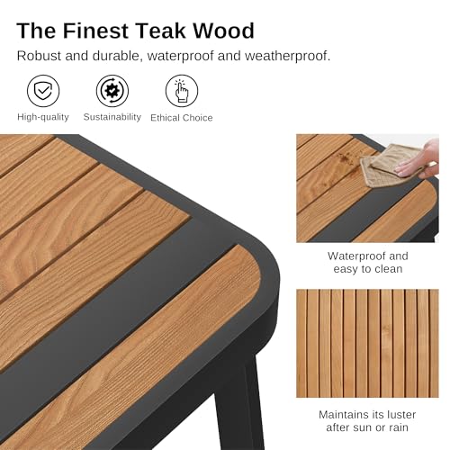 EAST OAK Signature 7 Pieces Outdoor Dining Set, Patio Furniture Set with Finest Teak Wood, Powder-Coated Aluminum Frame Table and Teslin Fabric Chairs, Patio Dining Set for Garden and Yard, Dark Grey - CookCave