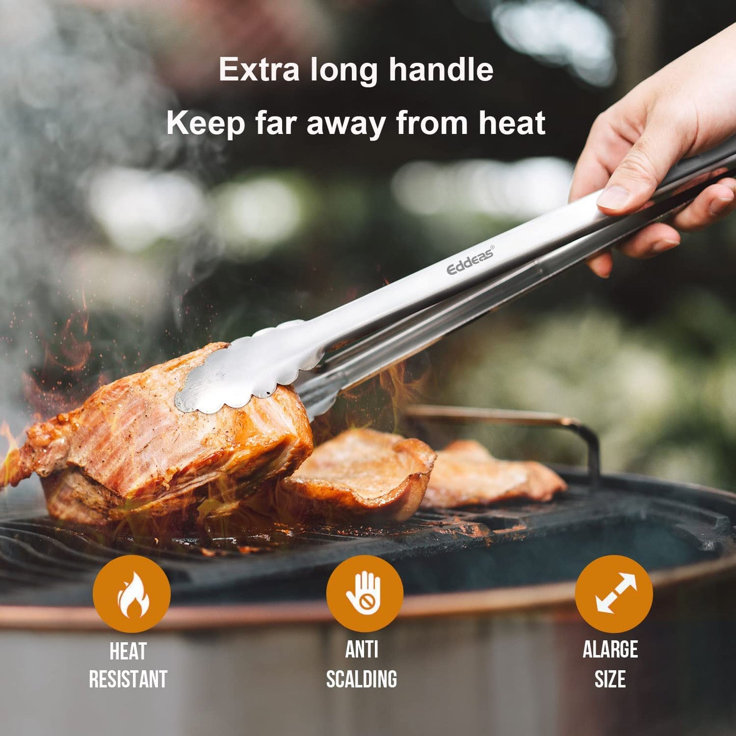 Eddeas Grill Tongs - Extra Long Stainless Steel Kitchen Tongs (12" & 17"), Metal Locking, Heat Resistant to 600F, Cooking & Grilling Set of 2 - CookCave