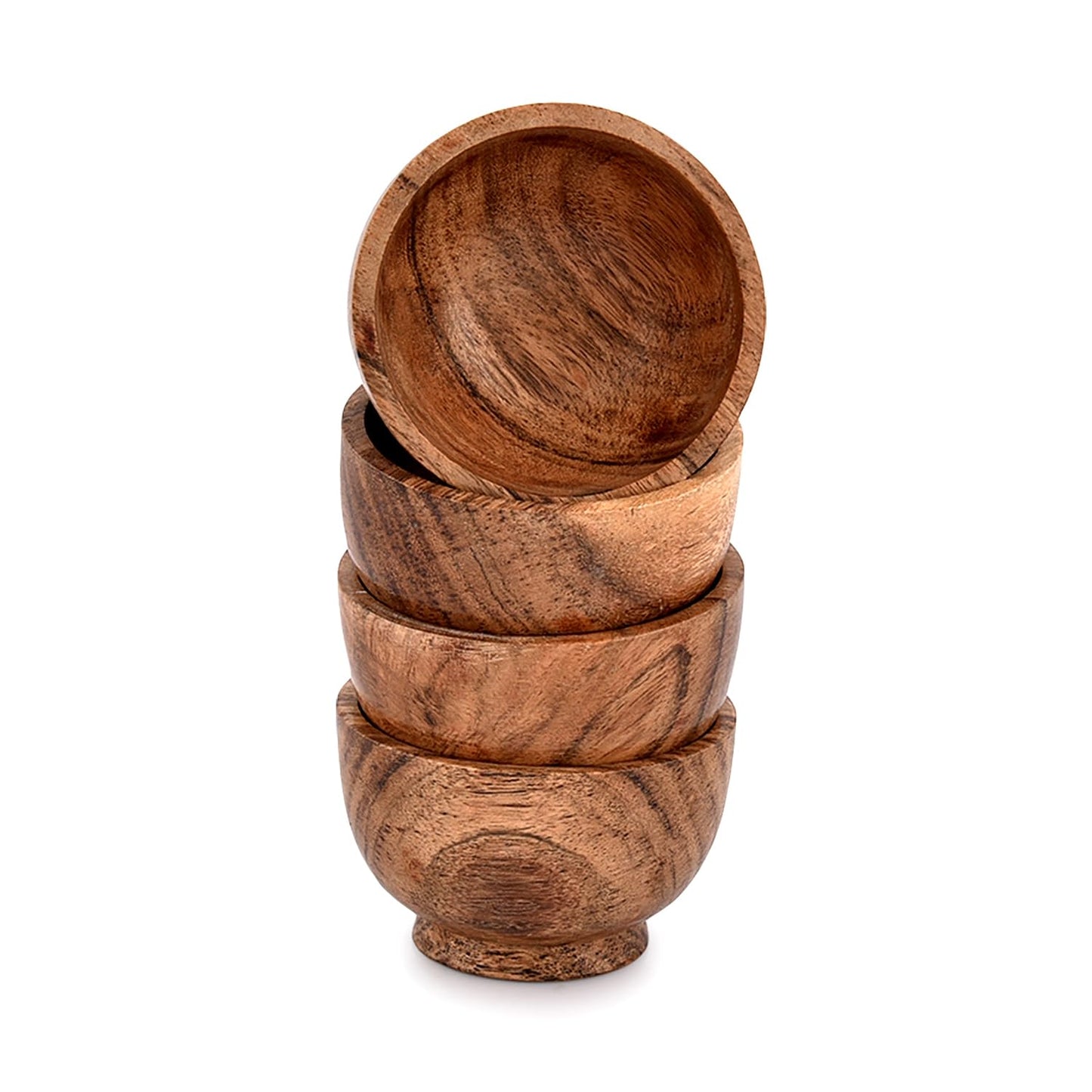 EDHAS Bowl Sets Acacia Round Bowl for Condiments, Dip Sauce, Nuts, Candy and More (Set of 4), (3" x 3" x 2") - CookCave