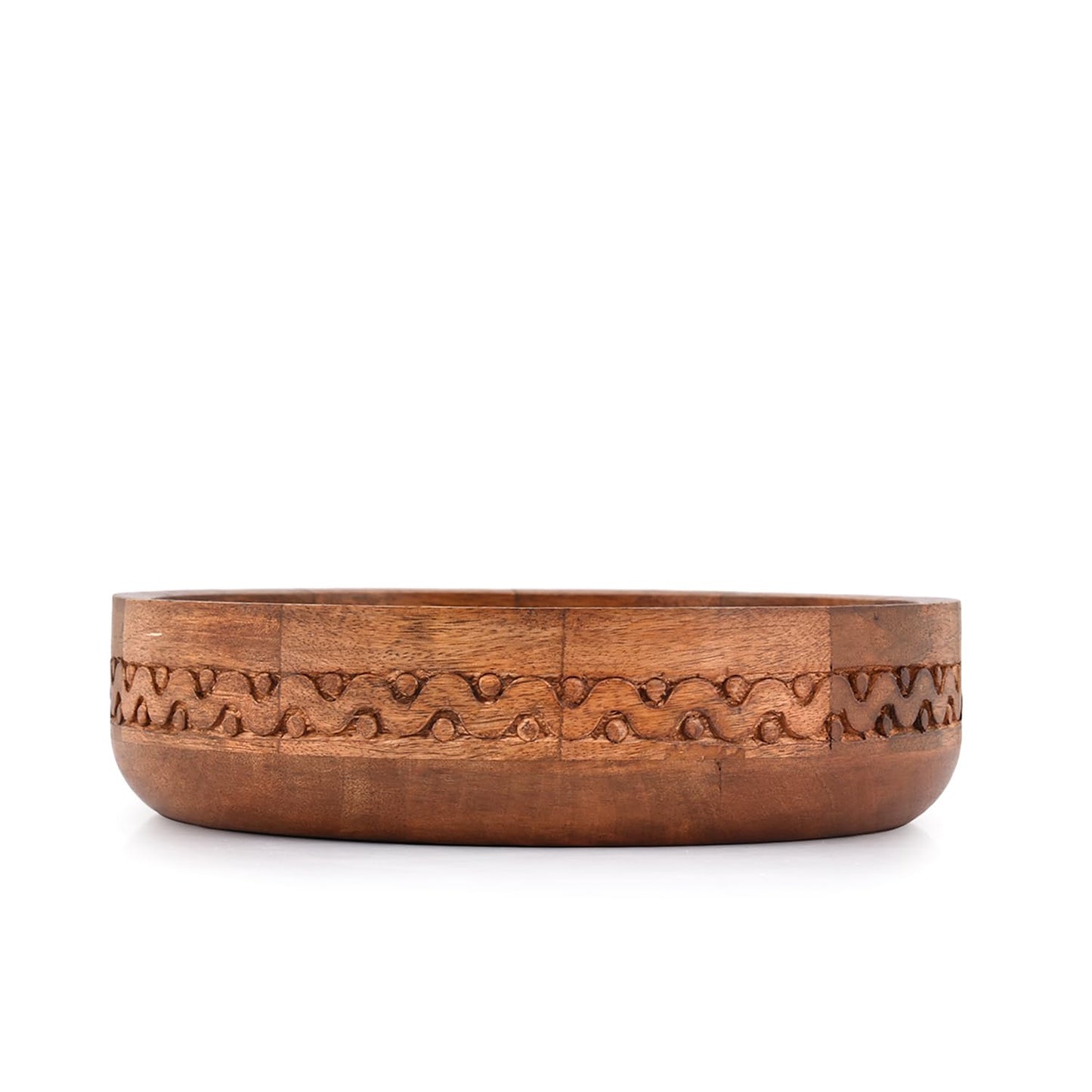 EDHAS Mango Wood Decorative Round Carved Bowl for Decoration, Centerpiece Bowl for Table (10" x 10" x 2.5") - CookCave
