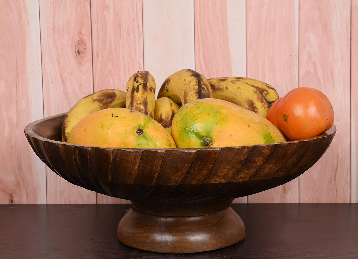 EDHAS Mango Wood Decorative Wooden Bowl Hand Carved Home Decor for Dining Table Center, Living Room, Kitchen Décor (12" x 12' x 4.75") - CookCave