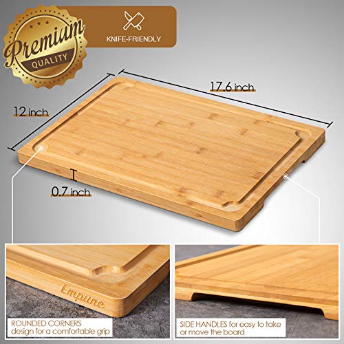 Extra Large Cutting Board, 17.6" Bamboo Cutting Boards for Kitchen with Juice Groove and Handles Kitchen Chopping Board for Meat Cheese board Heavy Duty Serving Tray, XL, Empune - CookCave