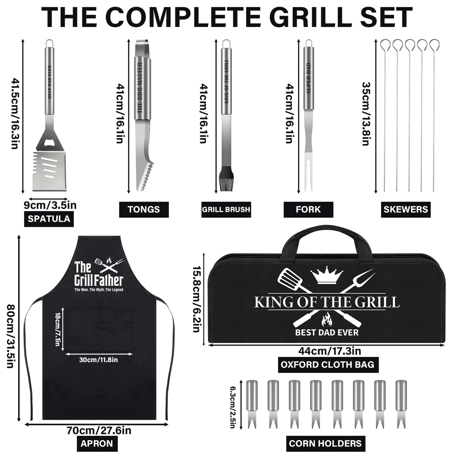 Fathers Day Dad Gifts from Daughter Son 19Pcs BBQ Grill Tools Set with Apron Portable Bag Heavy Duty Stainless Steel Grilling Utensils Barbecue Accessories for Papa Birthday Present Summer Backyard - CookCave