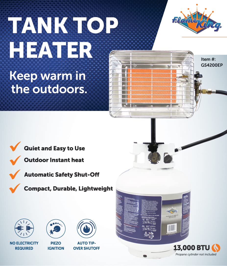 Flame King GS4200EP 13,000 BTU Propane Tank Top Heater, Great for Outdoor Jobs, Construction Sites, Campsites, Thawing and Heating Purposes Silver - CookCave