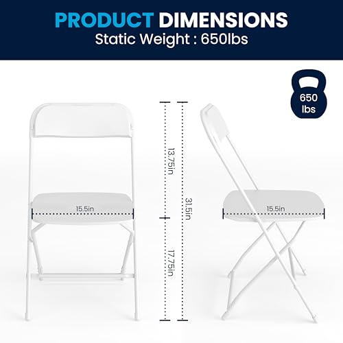 Flash Furniture Hercules Set of 10 Indoor/Outdoor Heavy-Duty Plastic Folding Chairs, Foldable Commercial Stacking Chairs with 650-lb. Static Weight Capacity, White - CookCave