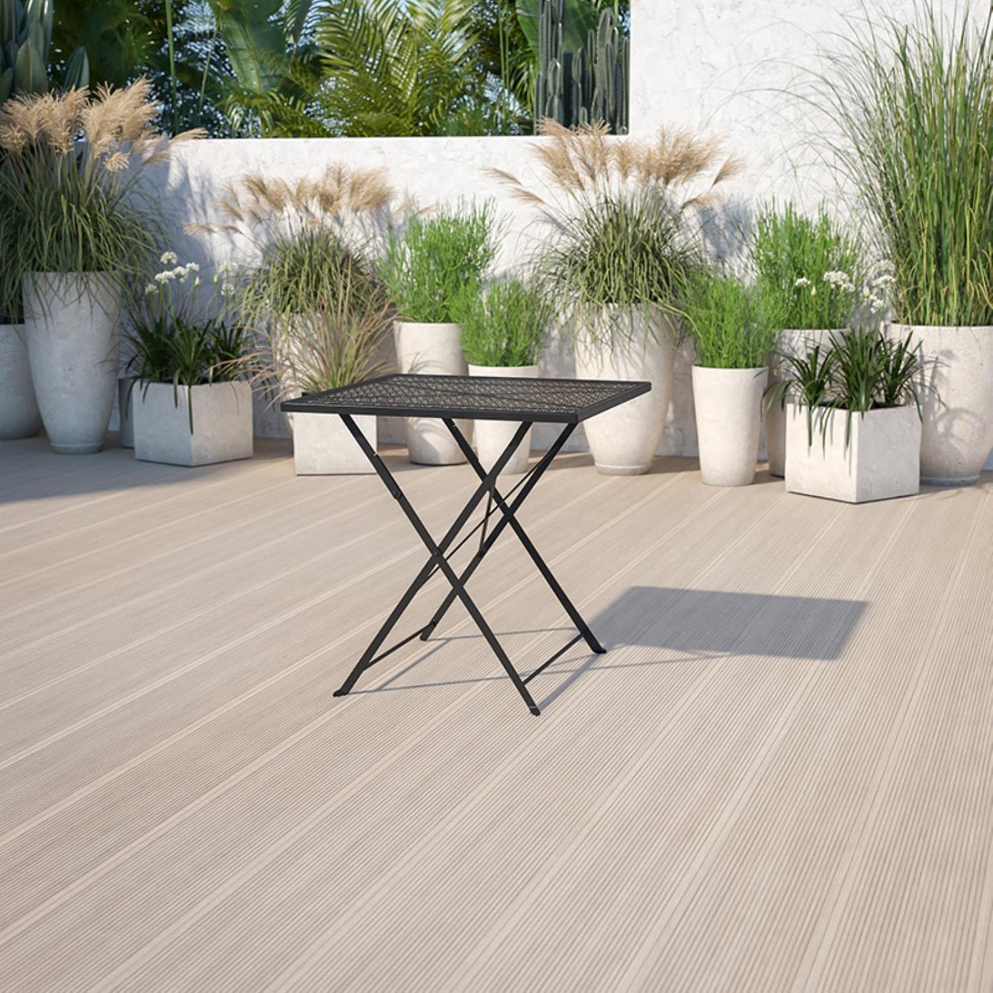 Flash Furniture Oia Commercial Grade 28" Square Black Indoor-Outdoor Steel Folding Patio Table - CookCave