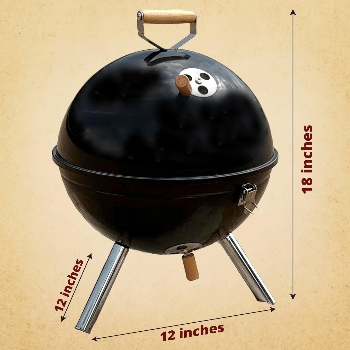 Freedom Stove 12 Inch Portable Outdoor Charcoal Grill - Lightweight - Latching Lid - Tailgating, Camping, Family Gatherings - Black - CookCave