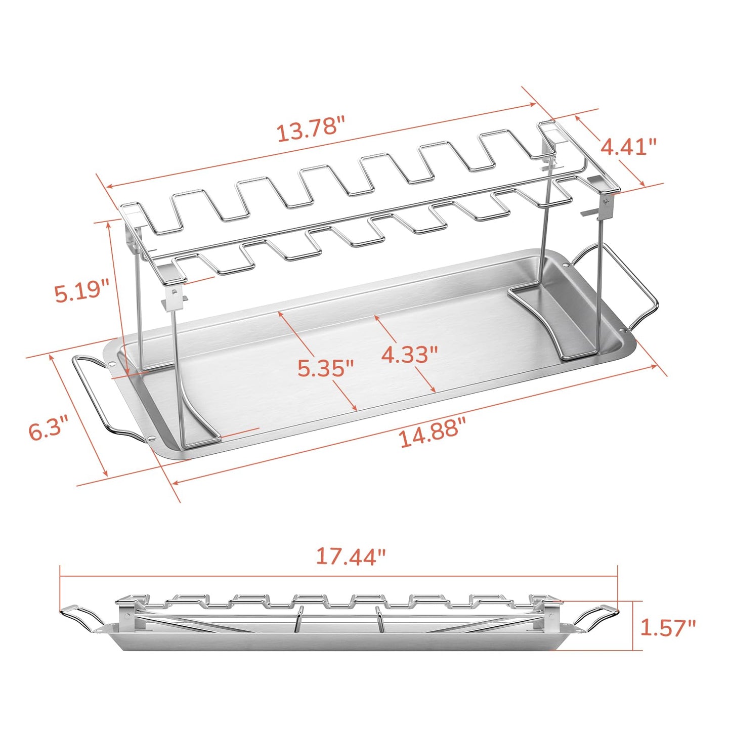 G.a HOMEFAVOR 14-Slot Chicken Leg Rack for Grill & Wings - Premium Stainless Steel Foldable Roasting Rack with Detachable Drip Pan, Dishwasher-Safe BBQ Accessories for Oven, Grill, Camping, Parties - CookCave