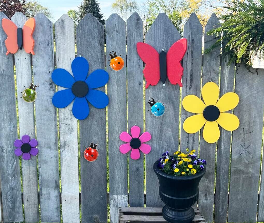 GIFTME 5 Metal Garden Wall Art Decorative Set of 4 Cute Ladybugs Outdoor Wall Sculptures - CookCave