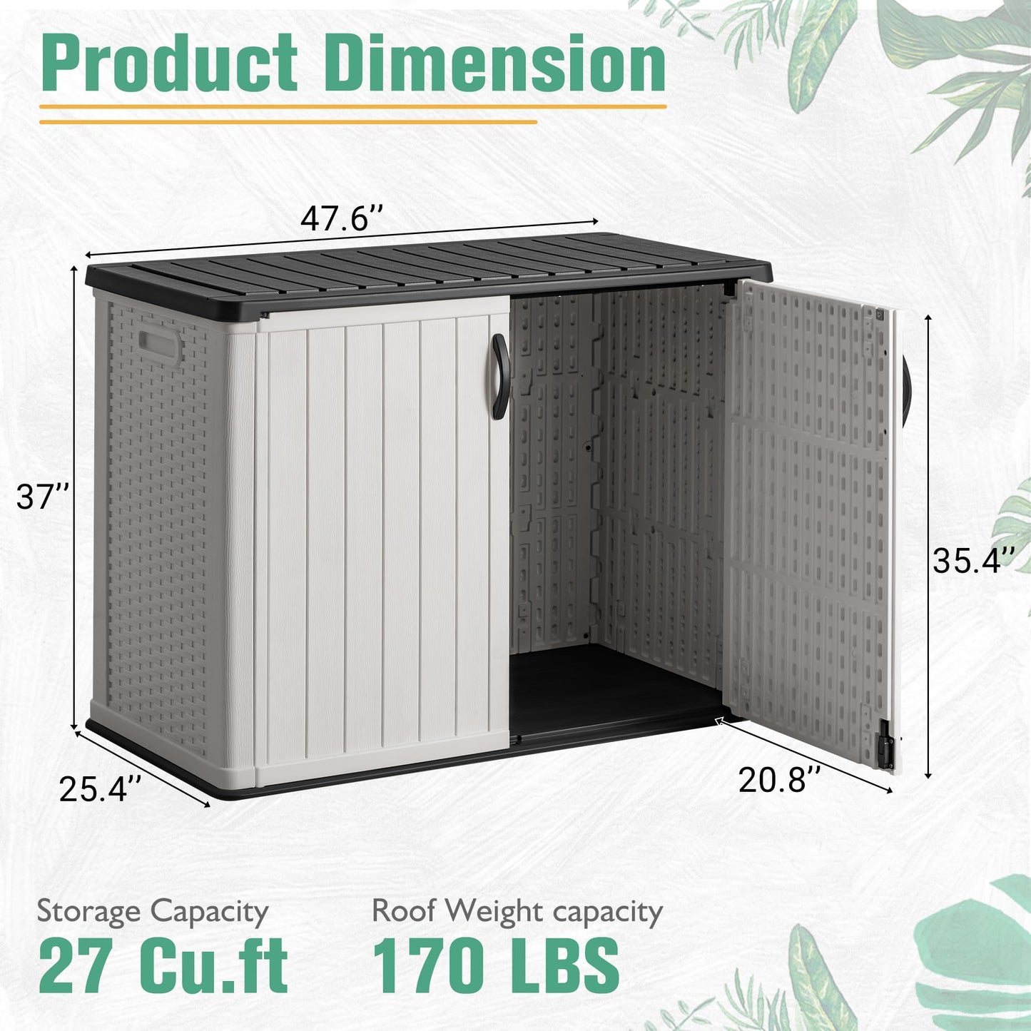Greesum Outdoor Horizontal Storage Sheds 27 Cu.ft Resin Large Storaged Box Weather Resistance, Without Shelf, Easy to Assemble, Prefect for Garden, Patios, Backyards, White - CookCave