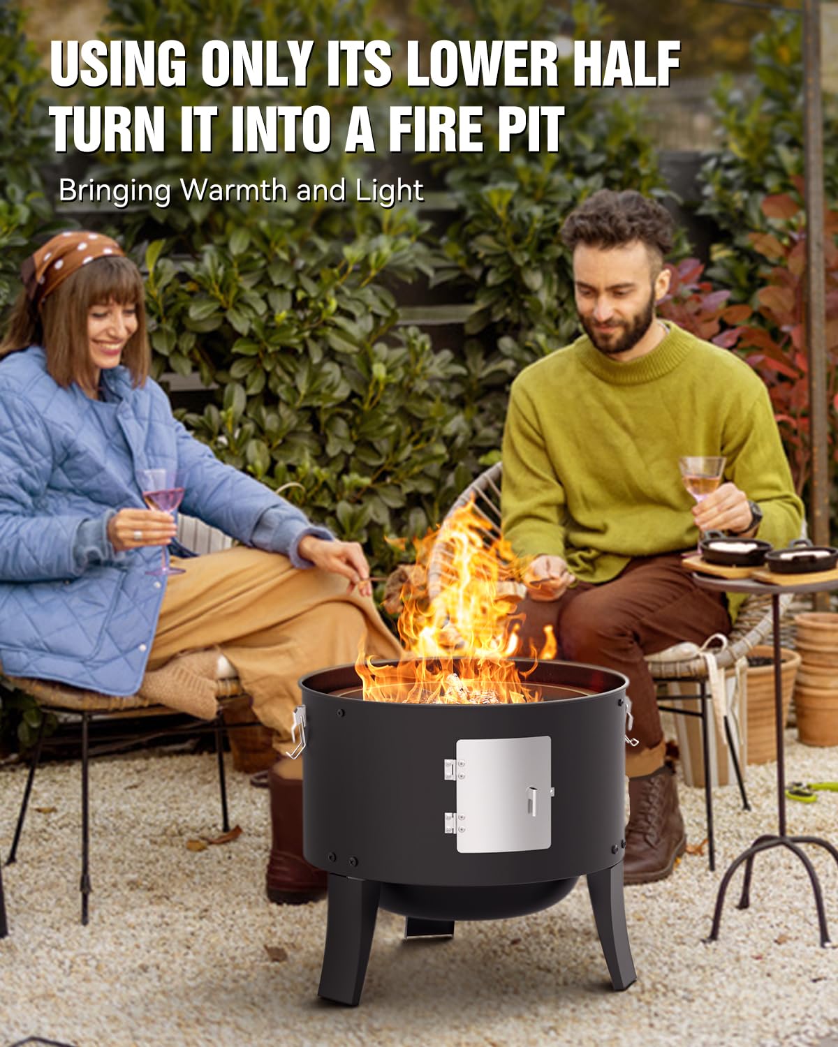 GRiliFE 16" Charcoal Smoker, 3 in 1 Vertical Barbecue Grill, Outdoor Fire Pit 402 Square Inches Cooking Area, Versatile Outdoor Smoker Grill, Black - CookCave