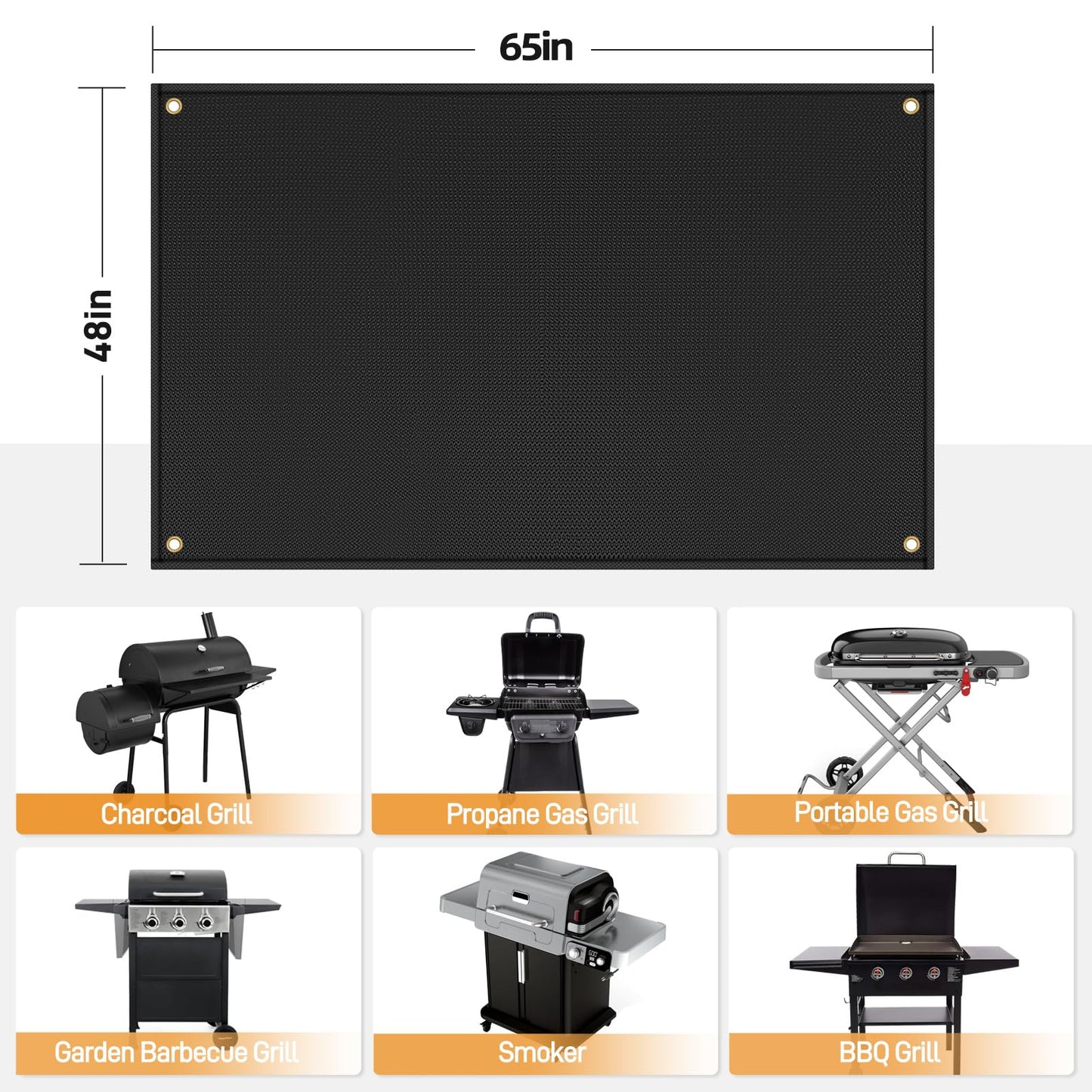 Grill Mats for Outdoor Grill Compatible with Blackstone 28 & 36in Griddle to Protect Deck and Patio, Fireproof Griddle Mat, Griddle Accessories Compatible with Blackstone Griddle, 65x48x0.02in, Black - CookCave