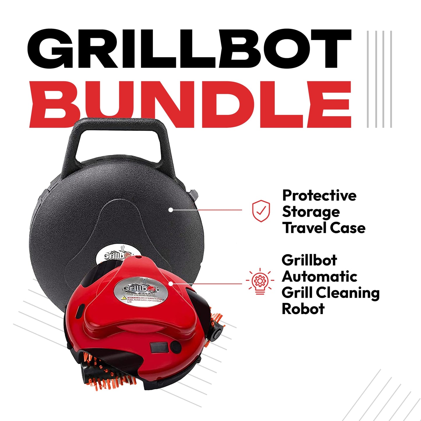 Grillbot Automatic Grill Cleaning Robot with Nylon Brushes, BBQ Grill Cleaner, Grill Brush, Grill Scraper, BBQ Accessories (Red Grillbot + Carry Case) - CookCave