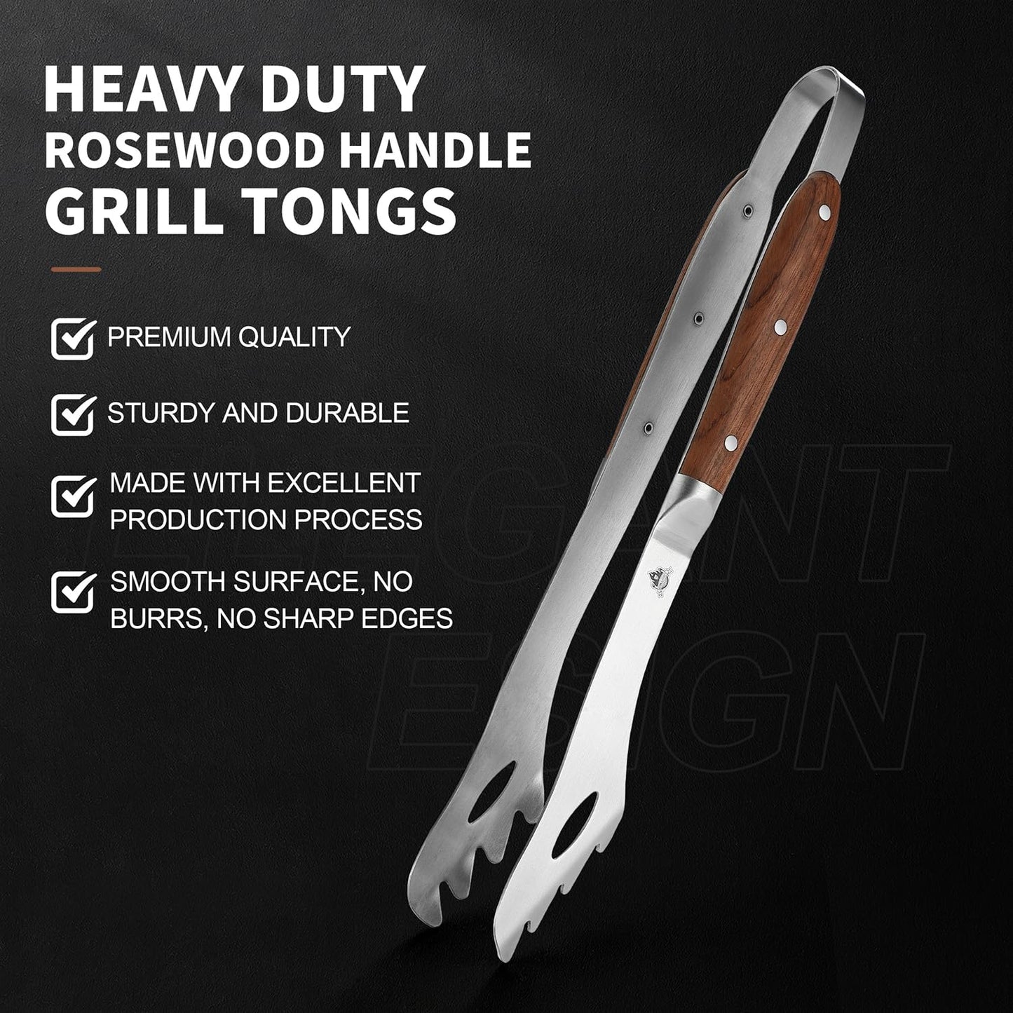 GRILLGEN Heavy Duty Rosewood Handle BBQ Grill Tongs, 16.73" Long Premium BBQ Grill Tongs for Outdoor Grilling, Essential Accessory for Barbecue & Grill, Best Grilling Gift - CookCave