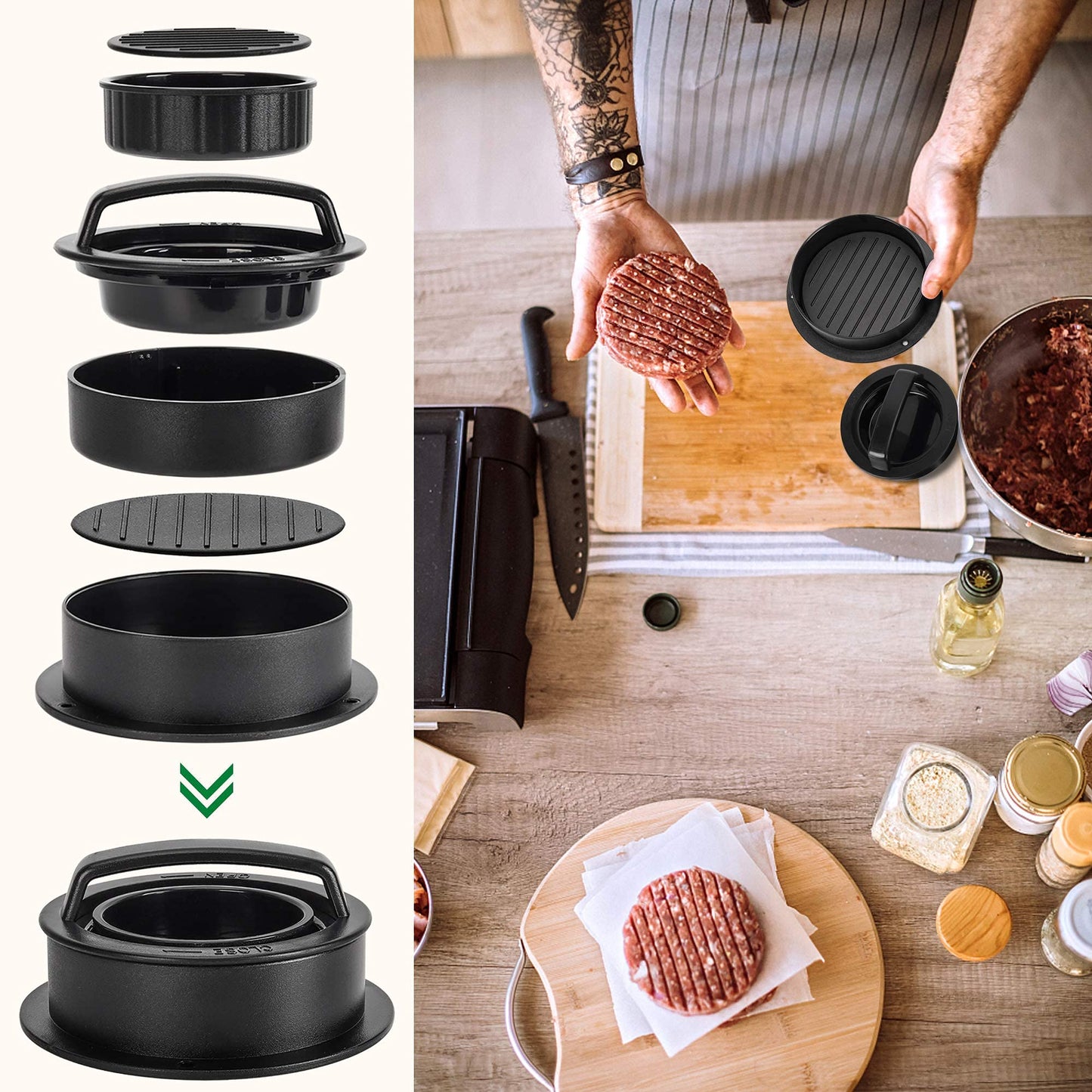 Hamburger Press Patty Maker, Burger Press, 3 in 1 Non-Stick Meat Beef Veggie Hamburger Mold, Kitchen Gadgets to Make Patty for Stuffed Slider BBQ Barbecue Grilling - CookCave