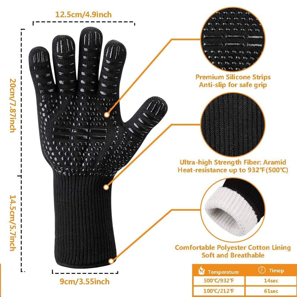 Heat Resistant BBQ Gloves for Hot Temperature Cooking, Barbecue Grilling or Baking Bread Pizza, Safe Oven Mittens with Fingers - CookCave