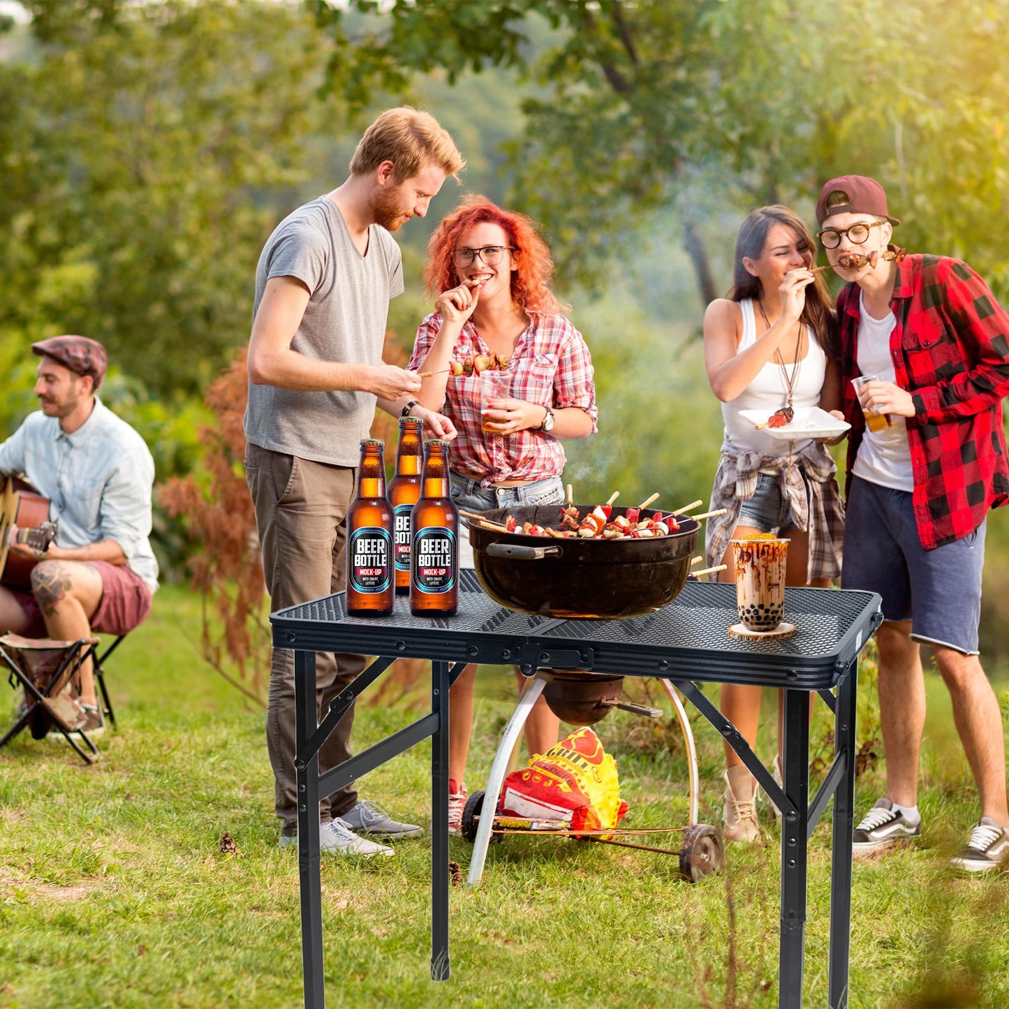 HPC Decor Folding Grill Table-Camping Table with Mesh Desktop,Portable Picnic Table with Carry Handle,27/56cm Height Adjustable Metal Table-Outdoor Grill Table,Folding Table for Outside Inside Use. - CookCave
