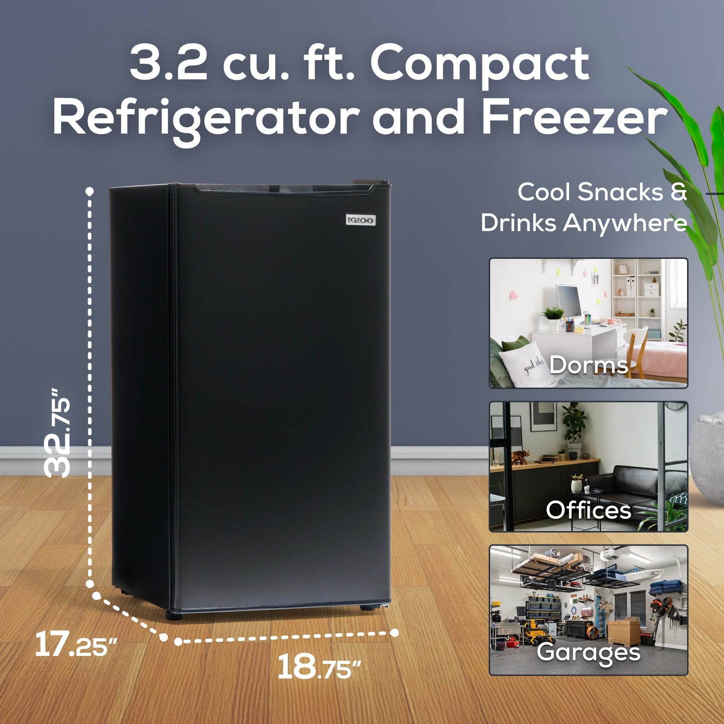 Igloo 3.2 Cu.Ft. Single Door Compact Refrigerator with Freezer - Slide Out Glass Shelf, Perfect for Homes, Offices, Dorms - Black - CookCave