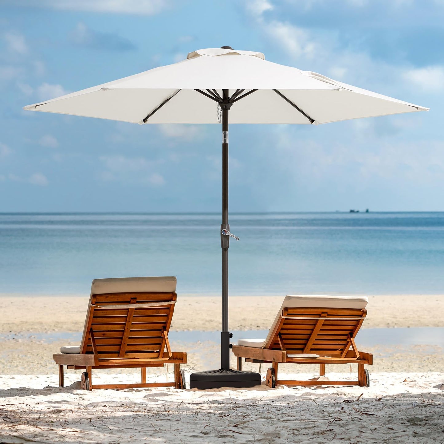 JEAREY 7.5FT Patio Umbrella Market Table Umbrella with 6 Sturdy Ribs, Push Button Tilt/Crank Outdoor Umbrella for Garden, Deck, Backyard, Pool and Beach,Creamy-White - CookCave