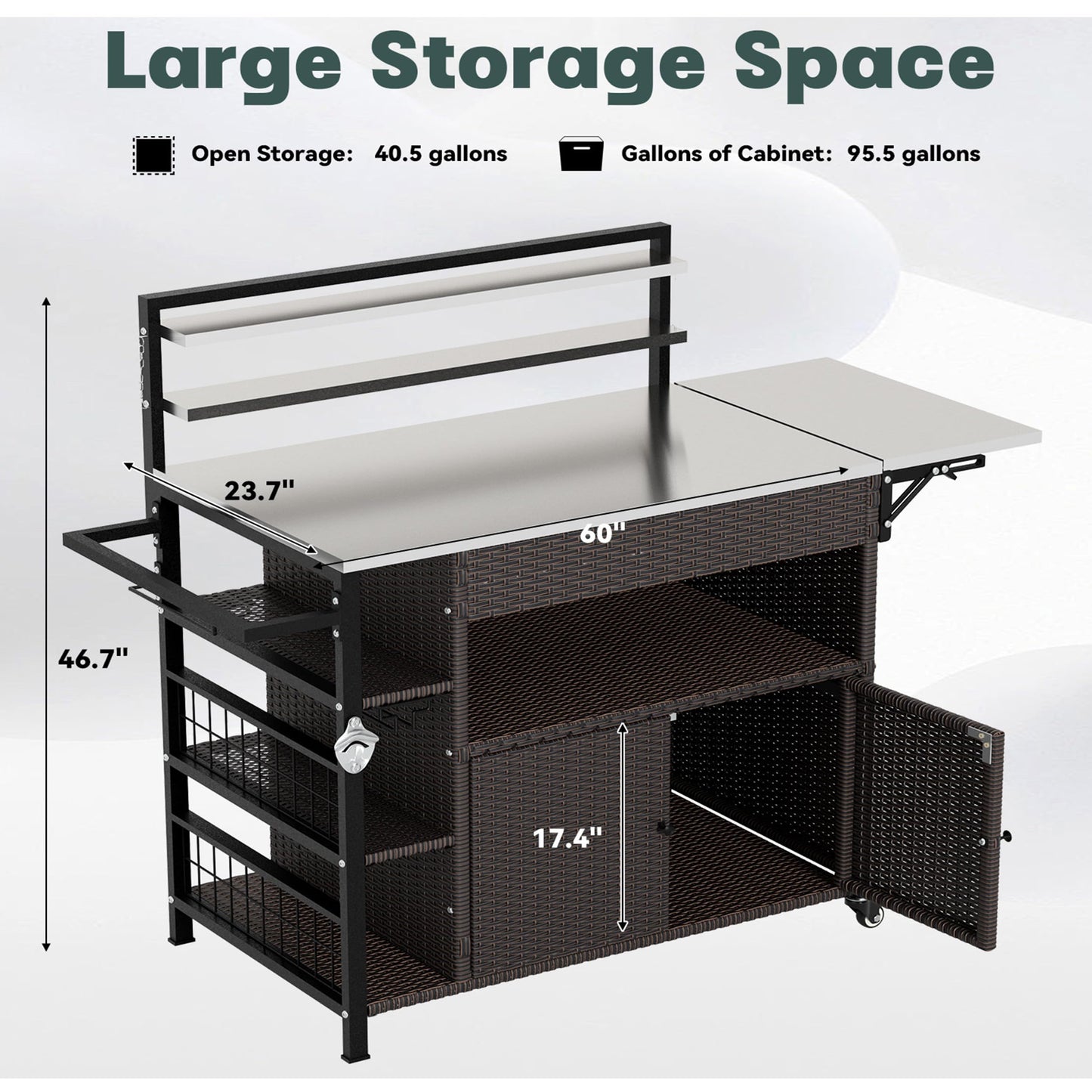 JFHID Outdoor Grill Cart with Storage Kitchen Island Bar Cart, Wheels and Stainless Steel Extended Prep Grill Table-Top BBQ Pizza Charcuterie Cart for Patio, Outside, Poolside - CookCave