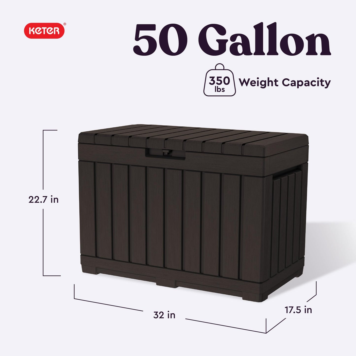 Keter Kentwood 50 Gallon Resin Deck Box-Organization and Storage for Patio Cushions, Throw Pillows and Garden Tools, Brown - CookCave