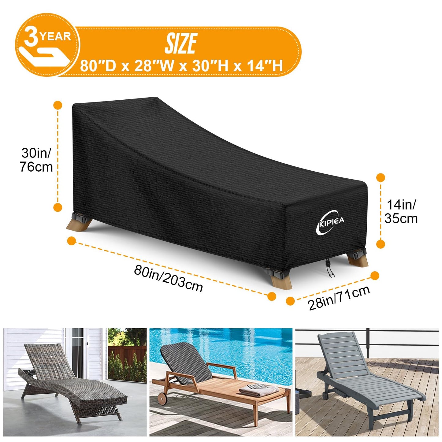 Kipiea Waterproof Patio Lounge Chair Covers for Outdoor Furniture, Heavy Duty Outdoor Chaise Lounge Cover with Anti UV and No Tears, No Fading (80"D x 28"W x 30"H) - CookCave