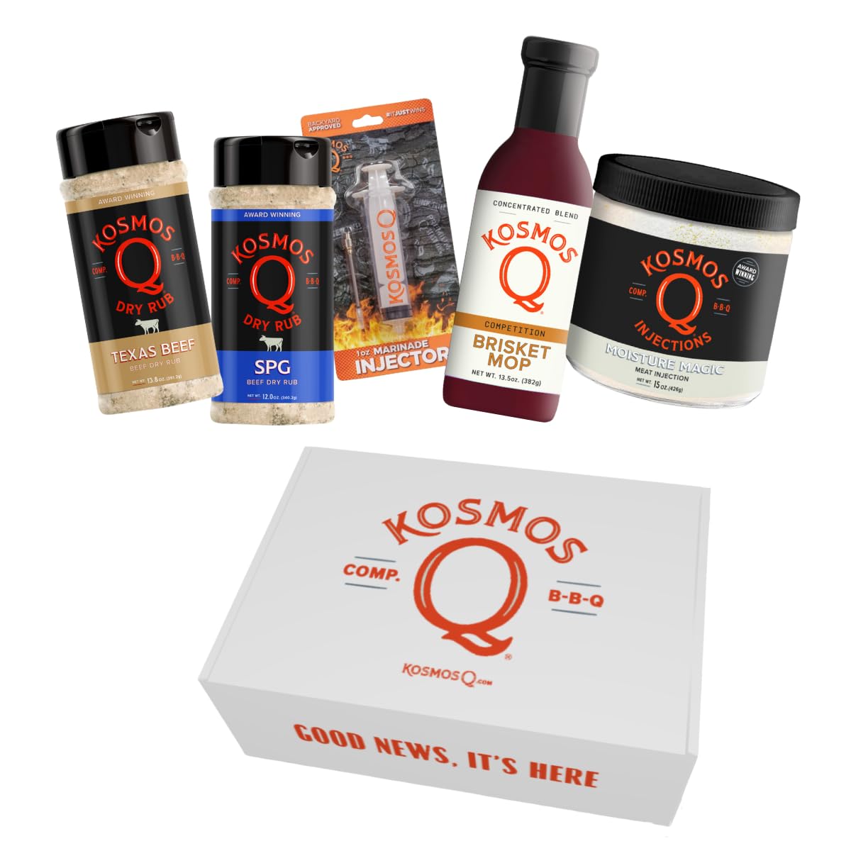 Kosmos Q Father's Day Pitmaster BBQ Brisket- 5 pc Set - Texas Beef Rub, SPG Rub, Brisket Mop, Moisture Magic, 1oz Injector - CookCave