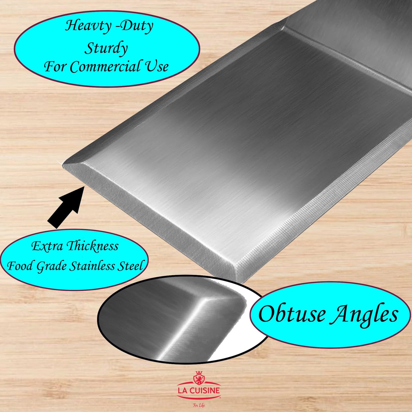 La Cuisine Extra-Wide Spatula Stainless Steel with Wooden Handle for BBQ Flat Top Griddle Blackstone Grill Pancake Smash Burger Tool Hamburger Turner, Heavy-duty 5x6” Stainless Steel, 1 Pound Weight - CookCave