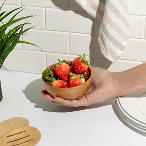 LAVAUX DESIGNS Set of 6 small acacia wood dessert bowls 4.2 * 2 inches | 8 oz capacity | Charcuterie accessories | use for dipping, condiments, nuts, ice cream, snacks, sauce, dips - CookCave