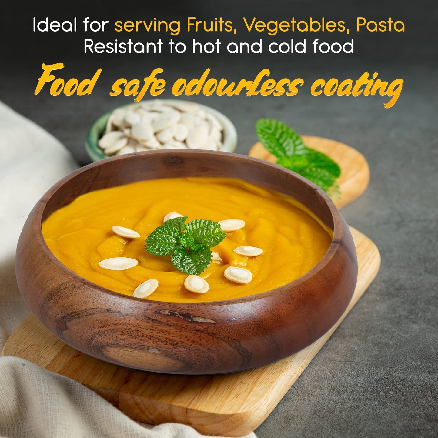 LAVAUX DESIGNS wooden bowls for food | Set of 4 individual acacia wood bowls 8 x 2 inches (25 oz) | Enjoy your salad, pasta, rice, acai, smoothie, soup, fruits, snacks - CookCave