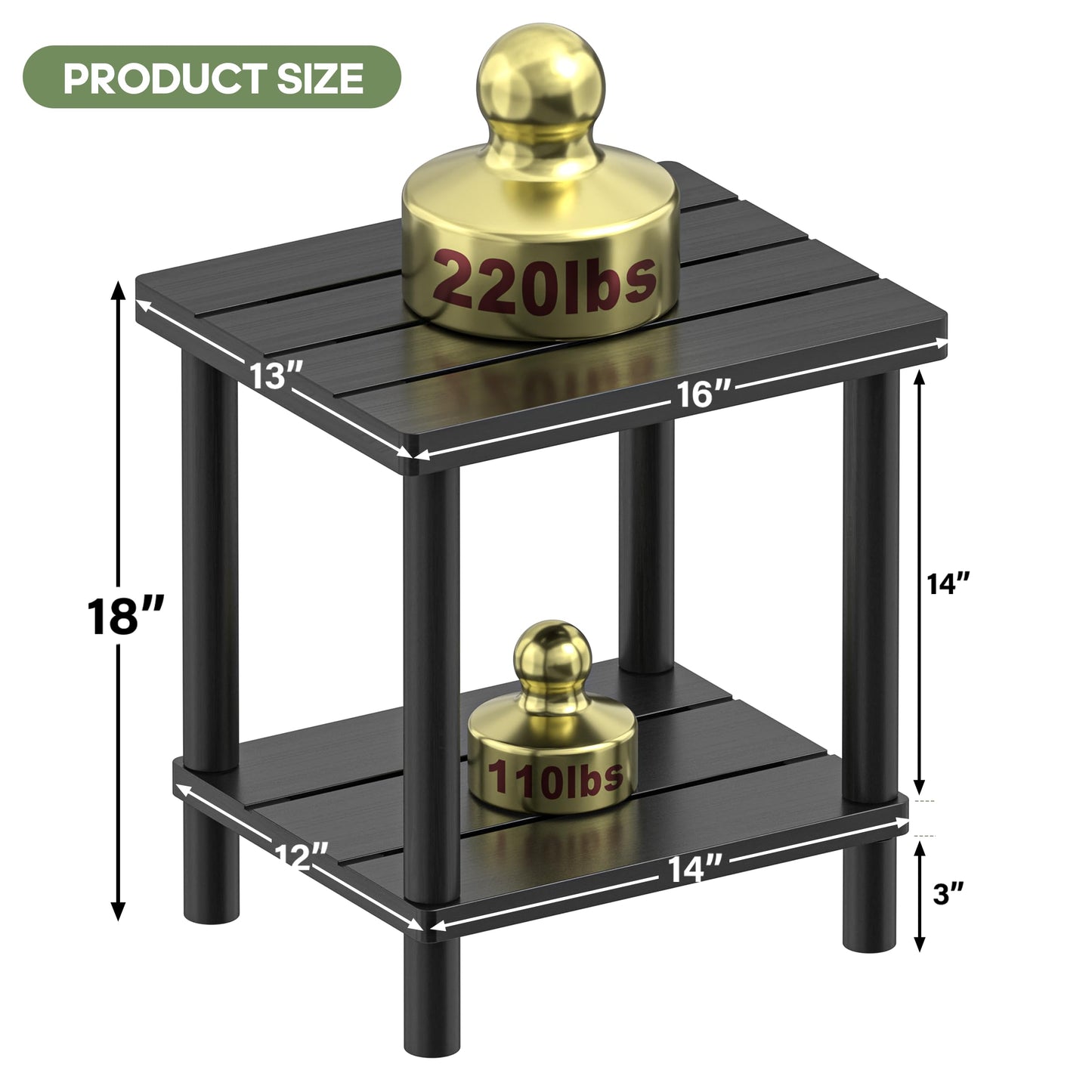 LEJANEOYE Outdoor Side Table, 2-Tier Small Outdoor Table for Patio, Adirondack Side Tables for Outside or Indoor, Bamboo End Table for Pool, Porch, Weather Resistant Easy Maintenance-Black - CookCave