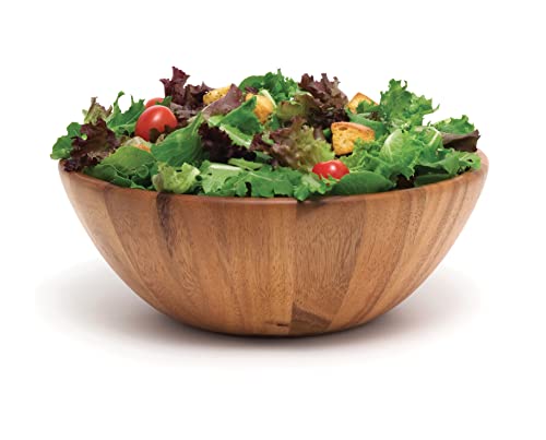Lipper International Acacia Round Flair Serving Bowl for Fruits or Salads, Large, 12" Diameter x 4.5" Height, Single Bowl - CookCave