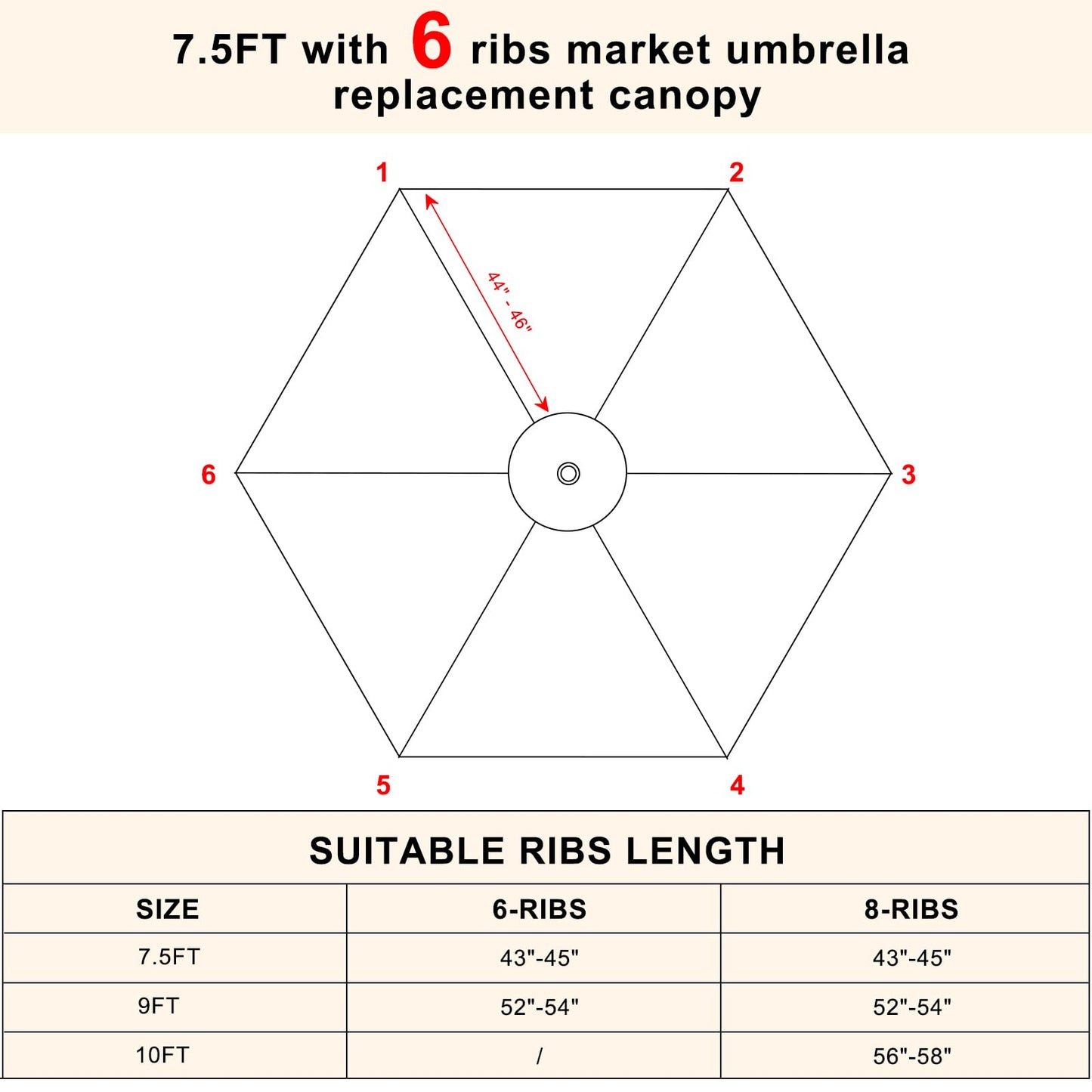 MASTERCANOPY Patio Umbrella 7.5 ft Replacement Canopy for 6 Ribs-Beige Canopy Only - CookCave