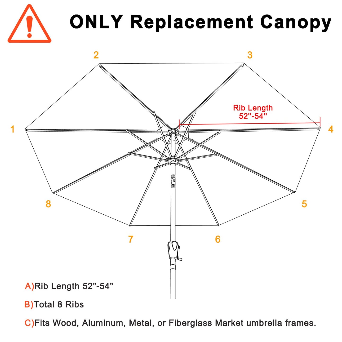 MASTERCANOPY Patio Umbrella 9 ft Replacement Canopy for 8 Ribs-Gold Canopy Only - CookCave